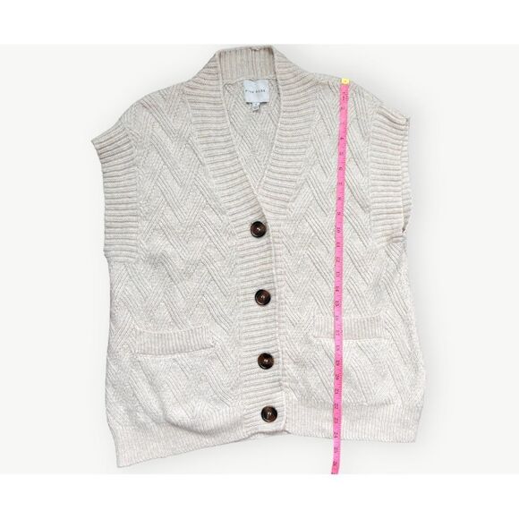 Pink Rose Knit Button Front Short Sleeve Oatmeal V-Neck Sweater. Pockets. Small. - Picture 6 of 9